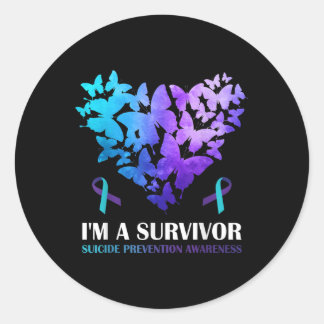 Sticker Rond Je Suis Un Survivant Suicide Prévention Butterf