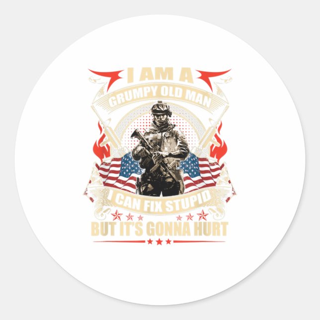 Sticker Rond Je Suis Un Vieux Homme Grincheux Je Peux Réparer S (Devant)