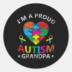 Sticker Rond Je suis une fière autisme grand-père de soutien Au