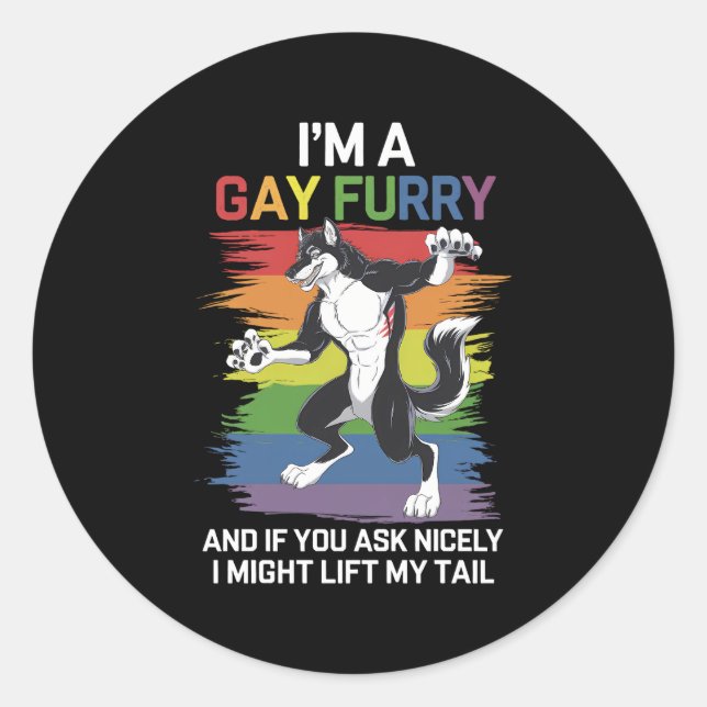 Sticker Rond Je suis une Gay Furry Fox Rainbow Pride LGBTQ (Devant)