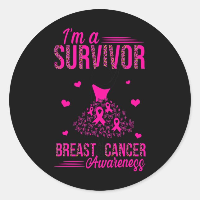 Sticker Rond Je suis une survivante rose Ruban femmes cancer du (Devant)