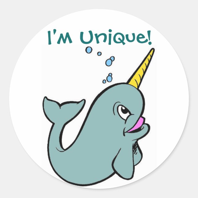Sticker Rond Je suis unique ! (Narwhal) (Devant)
