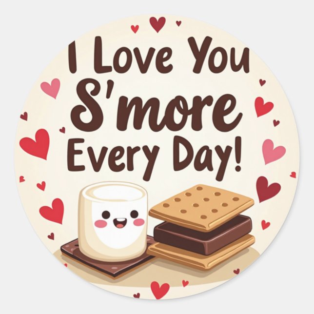 Sticker Rond "Je T’Aime Plus Chaque Jour !" S’mores Valentine (Devant)