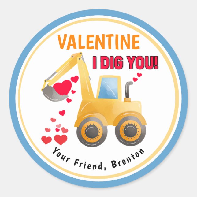 Sticker Rond Je T'Ai Creusé Digger Classroom Valentines Day (Devant)