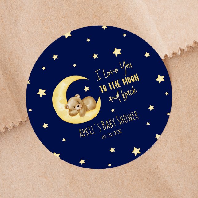 Sticker Rond Je T'Aime Au Baby shower Lune Teddy Bear (Créateur téléchargé)