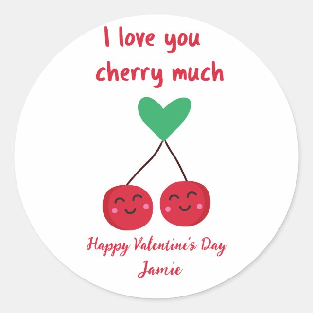 Sticker Rond Je t'aime beaucoup Cerise Funny Saint-Valentin  (Devant)