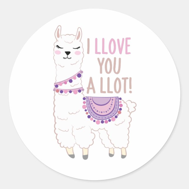 Sticker Rond Je t'aime beaucoup - Drôle Llama (Devant)