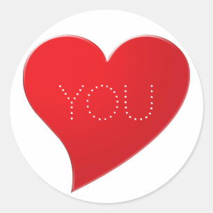 Sticker Rond Je t'aime, coeur rouge blanc