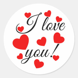 Sticker Rond Je t'aime Coeurs rouges