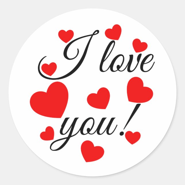 Sticker Rond Je t'aime Coeurs rouges (Devant)