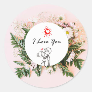Sticker Rond Je t'aime - Conception de coeur minimaliste