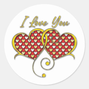Sticker Rond Je t'aime Concevoir des Coeurs d'Or