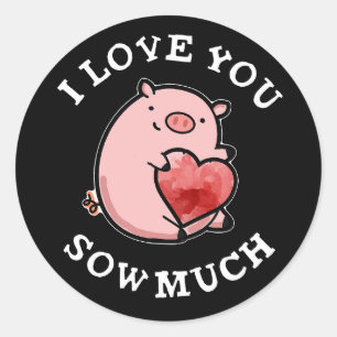 Sticker Rond Je T'Aime Coudre Beaucoup Drôle Pun Pig Dark BG