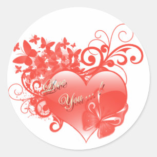 STICKER ROND JE T'AIME DANS LE COEUR ROUGE