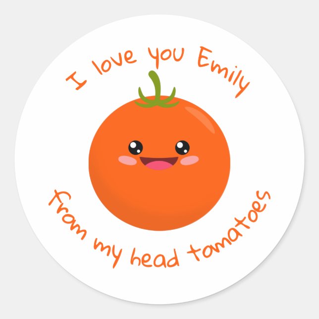 Sticker Rond Je T'Aime De Ma Tête Tomates Drôle Pun (Devant)