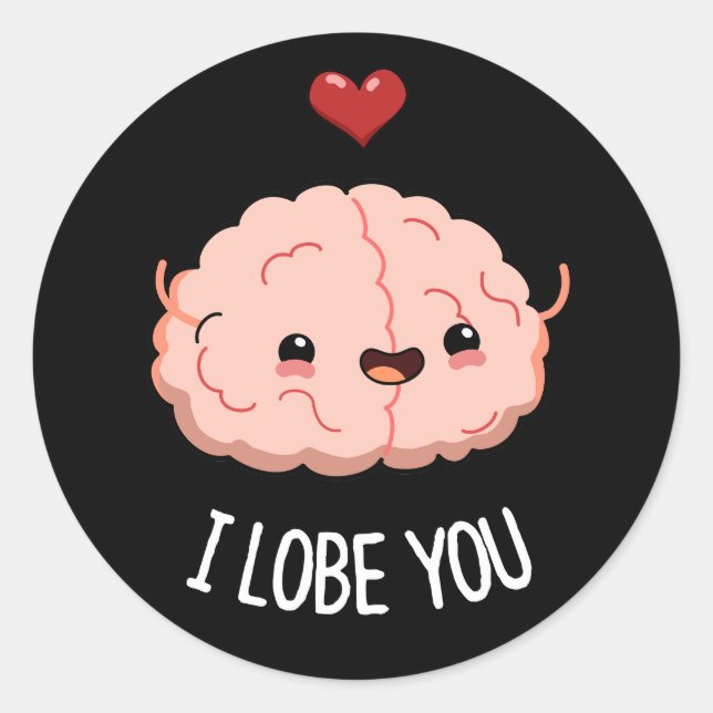 Sticker Rond Je t'aime Drôle Cerveau Pun Dark BG (Devant)