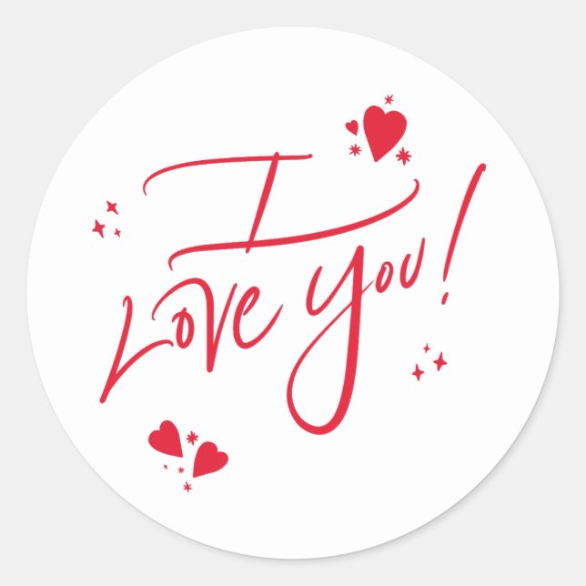 Sticker Rond Je t'aime écriture manuscrite rouge typographie (Devant)