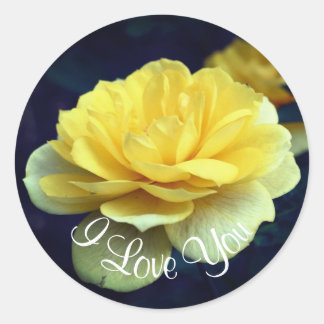 Sticker Rond Je T'Aime Fleur Rose Jaune