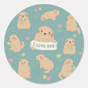 Sticker Rond Je T'Aime, Illustration Marmotte