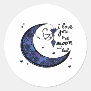 Sticker Rond Je t'aime jusqu'à la lune et retour Moderne Classi