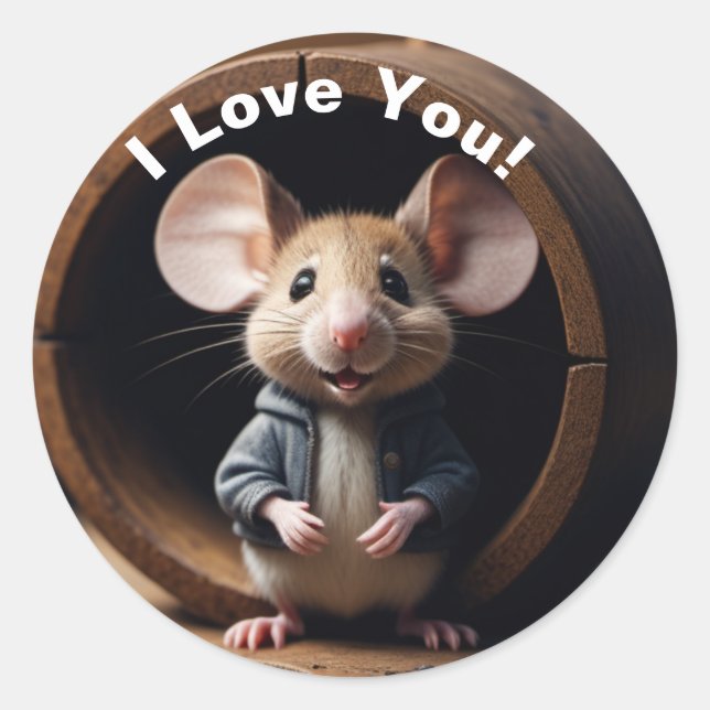 Sticker Rond Je t'aime la souris (Devant)