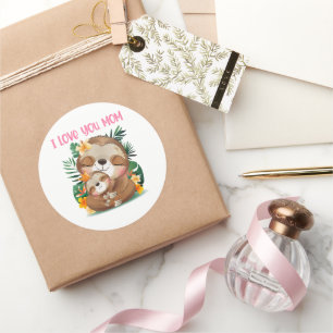 Sticker Rond Je t'aime Maman mignonne Maman et Baby Sloth