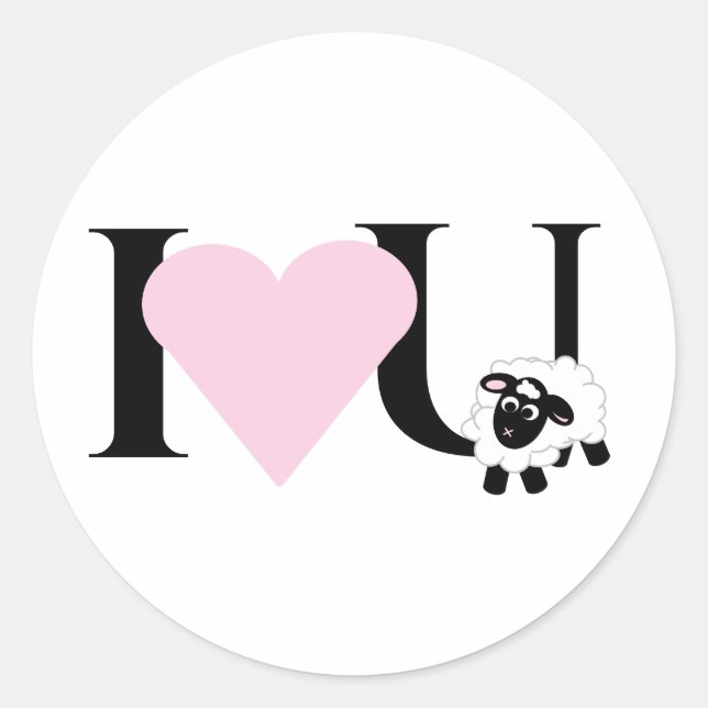 Sticker Rond Je t'aime mignon mouton de dessin (Devant)
