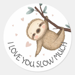 Sticker Rond Je t'aime ralentir beaucoup Sloth Valentine
