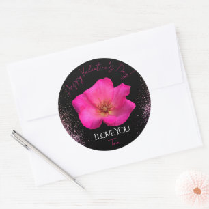 Sticker Rond Je t'aime - Rose - Saint-Valentin Personnalisé Ten