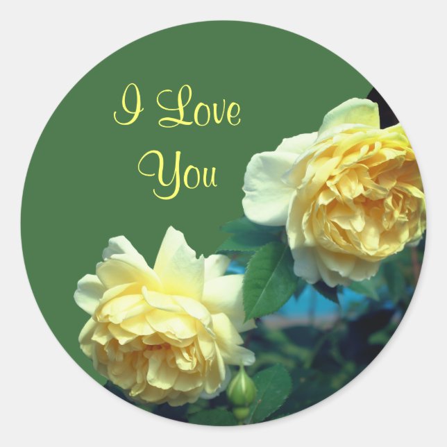 Sticker Rond Je t'aime Roses Jaunes Floral (Devant)