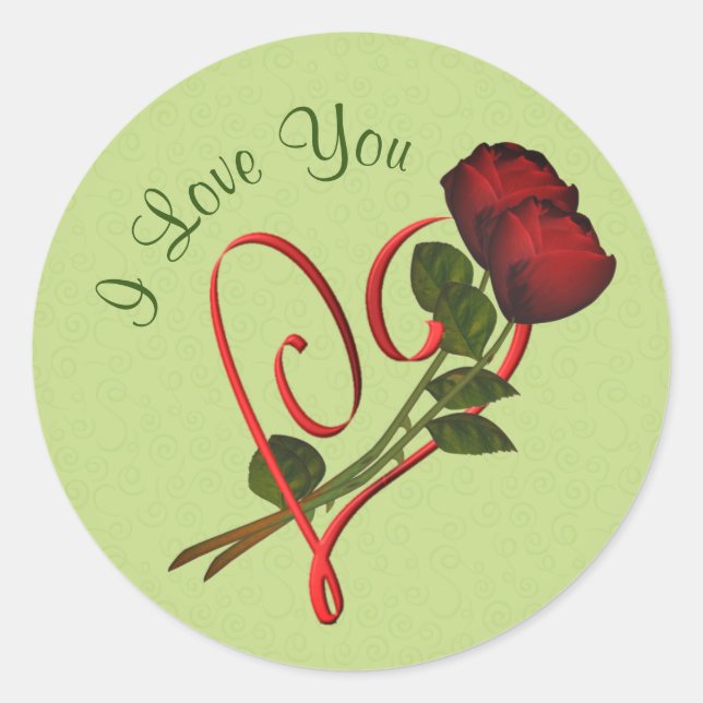 Sticker Rond Je t'aime Roses Rouges Coeur Floral (Devant)
