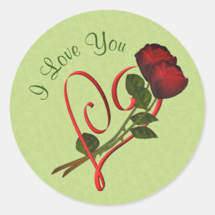 Sticker Rond Je t'aime Roses Rouges Coeur Floral