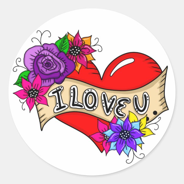 Sticker Rond Je T'Aime | Tattoo Heart Art (Devant)