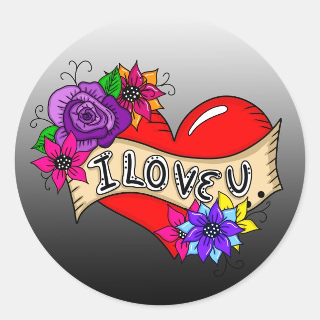 Sticker Rond Je T'Aime | Tattoo Heart Art (Devant)