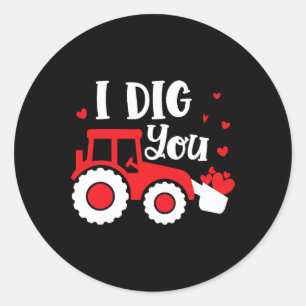 Sticker Rond Je t'aime tracteur construction cœur aimant la Sai