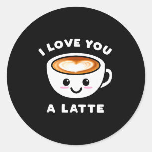 Sticker Rond Je T'Aime Un Latte Drôle Mignon Cœur De Café Valen