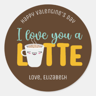 Sticker Rond Je t'aime Un Latte Funny Pun mignon Saint Valentin