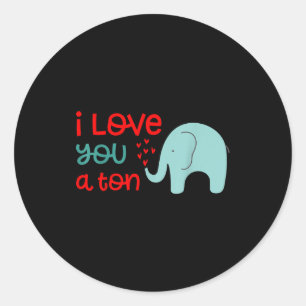 Sticker Rond Je t'aime une tonne Éléphant Saint-Valentin