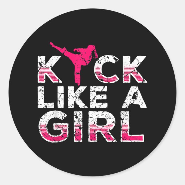 Sticker Rond Je Tire Comme Une Fille Karate Kickboxing (Devant)
