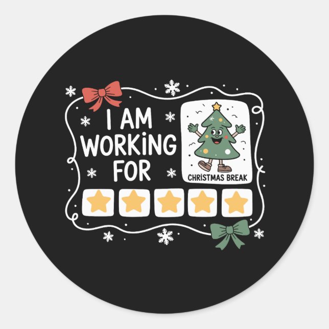 Sticker Rond Je Travaille Pour Noël Pause Noël Fête De L'Arbre (Devant)