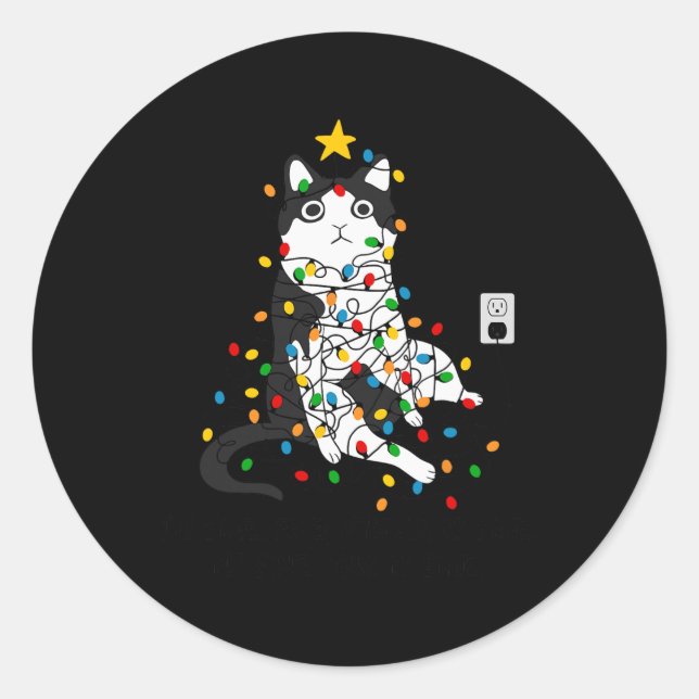 Sticker Rond Je vais bien tout va bien drôle Chat Noël Li (Devant)