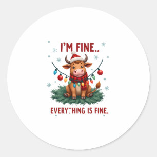 Sticker Rond Je vais bien Tout va bien Noël Vache des Highlands