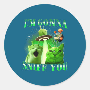Sticker Rond Je vais renifler meme chat vintage pour hommes fem