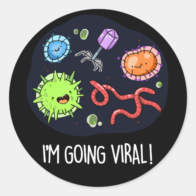 Sticker Rond Je vais Viral Funny Virus Pun Dark BG (Devant)