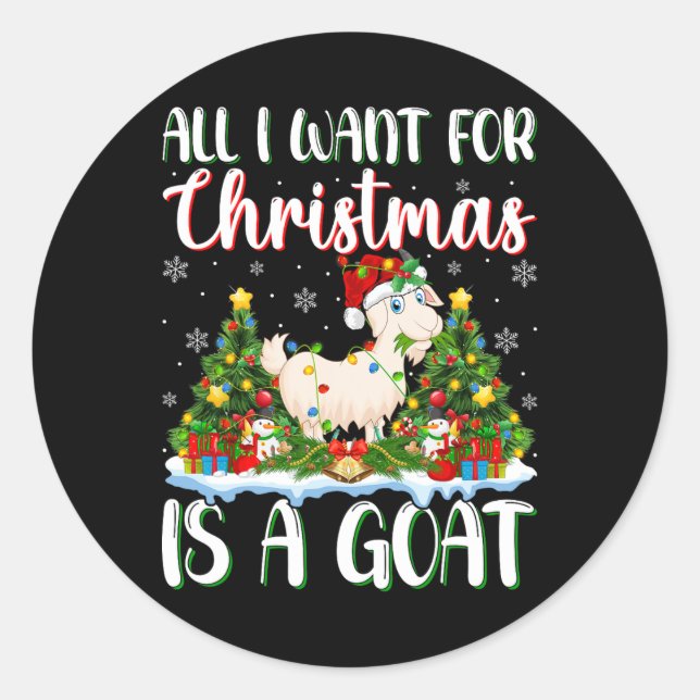 Sticker Rond Je Veux Pour Noël C'Est Une Chèvre Les Lumières De (Devant)