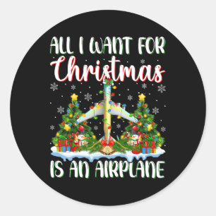 Sticker Rond Je Veux Pour Noël Est Un Avion Xmas Tree Light