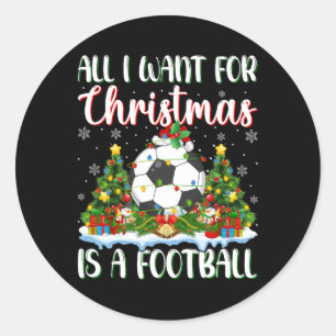 Sticker Rond Je Veux Pour Noël Est Un Football Xmas Tree Light