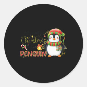 Sticker Rond Je Veux Pour Noël Est Un Pingouin Joyeux Noël