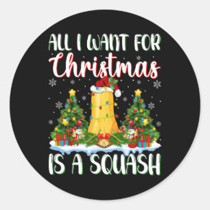 Sticker Rond Je Veux Pour Noël Est Un Squash Xmas Lumières Arbr