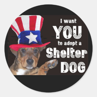 Sticker Rond JE VEUX QUE VOUS adoptiez un CHIEN D'ABRI
